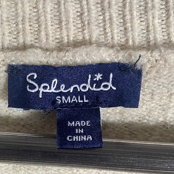 Splendid Striped Cardigan Sweater Beige Black Size Small Button Front Knit Soft - Picture 2 of 7